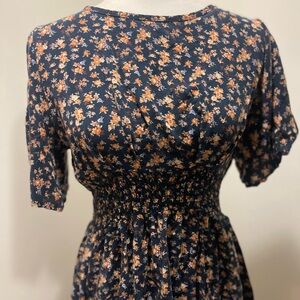 Floral Print Dress in Navy and Peach